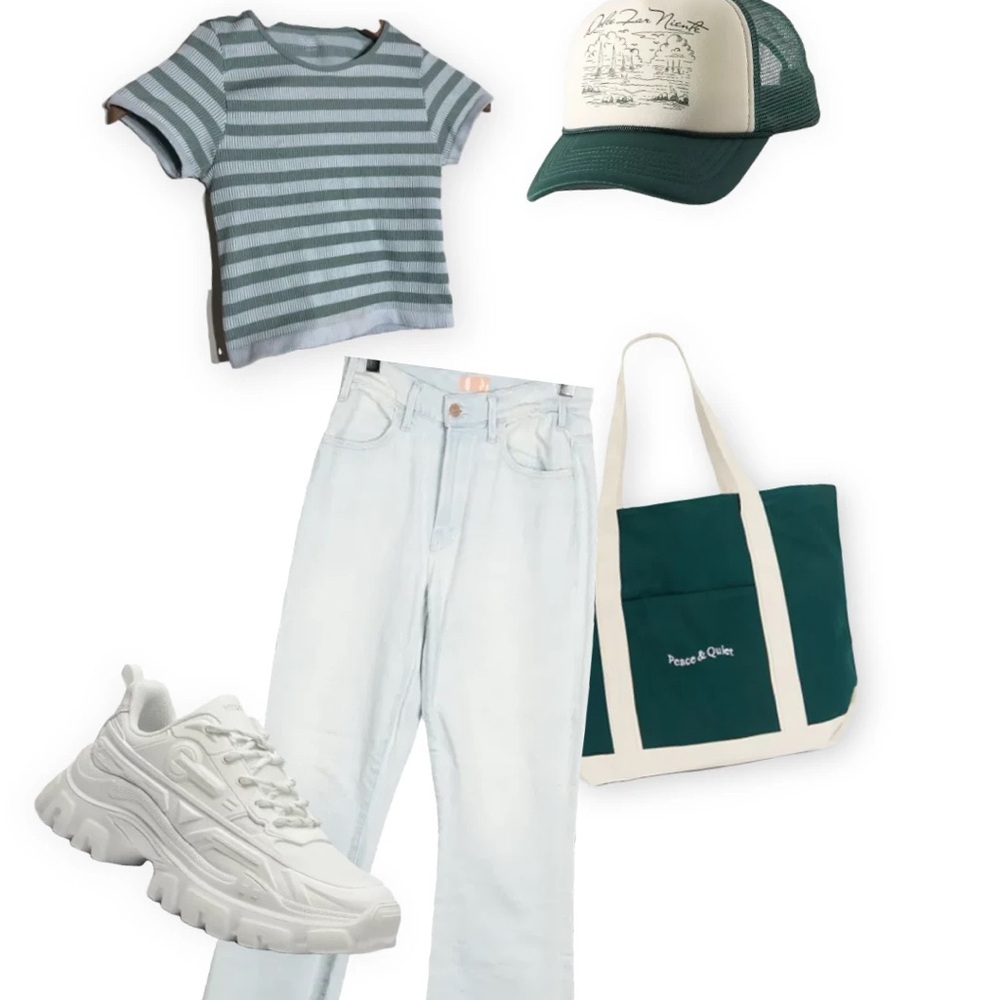 urban outfitters striped green and light blue/gray crop top